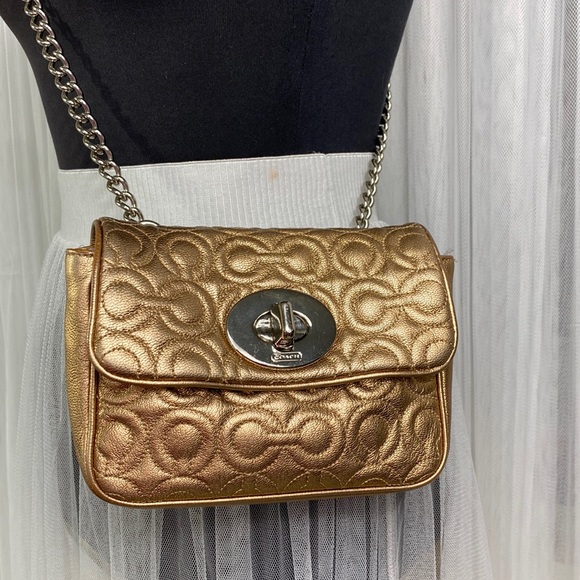 EUC Coach Gold Quilted leather mini bag - Picture 2 of 16